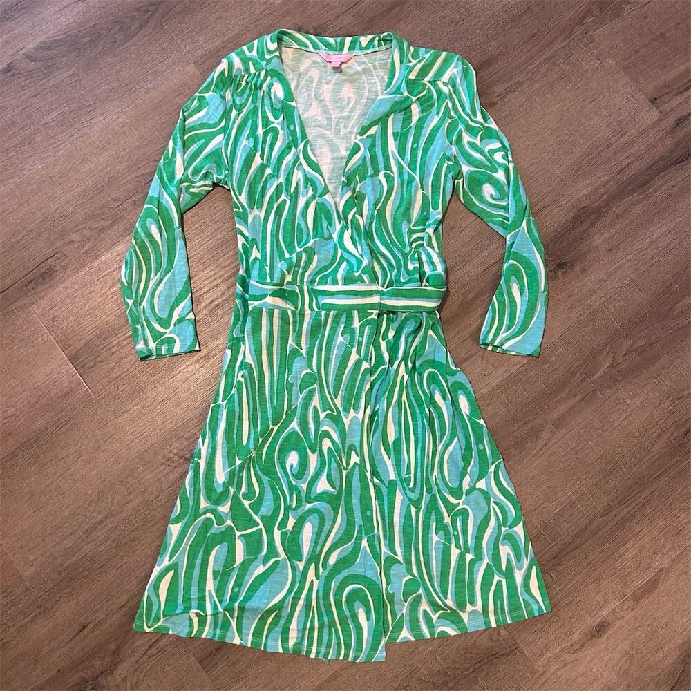 Lilly Pulitzer Women's Swirl Wrap Dress Multicolor Knee Length Casual M